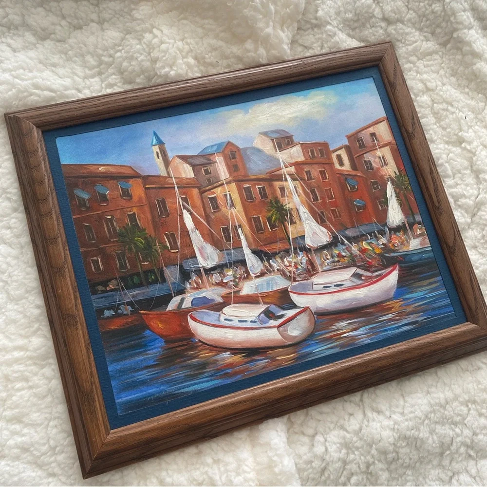 Boat Canvas Wall Art Painting with Wooden Frame